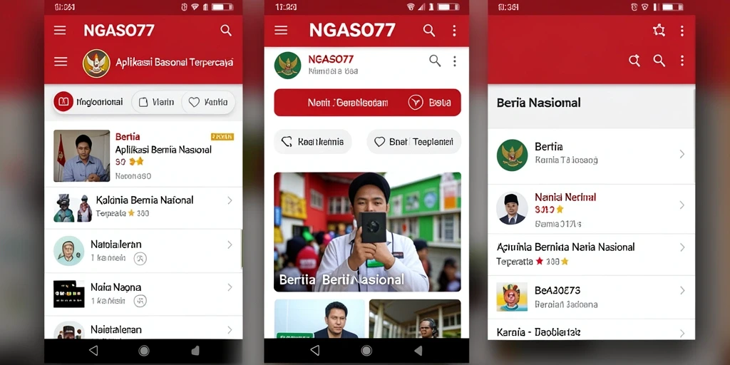 Antarmuka pengguna aplikasi NGASO77 menampilkan berita nasional terkini.